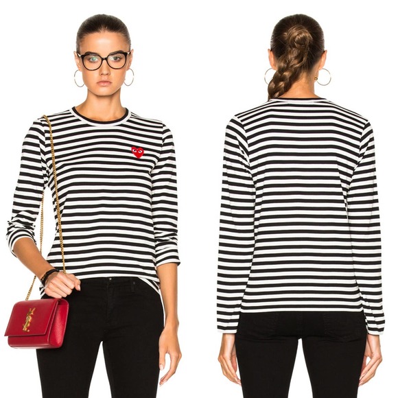 Comme des Garcons Tops - Comme des Garcons Play Red Heart Striped Long Sleeve T-Shirt Size M
